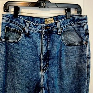 LLBean mens flannel lined jeans size 33x34, lining green,well-loved